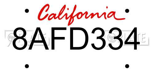 8AFD334 California License Plate