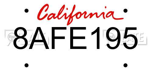 8AFE195 California License Plate