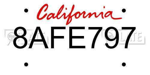 8AFE797 California License Plate