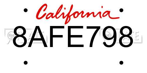 8AFE798 California License Plate