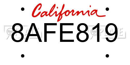 8AFE819 California License Plate