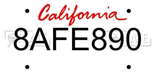 8AFE890 California License Plate
