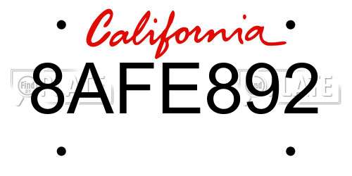 8AFE892 California License Plate