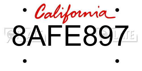 8AFE897 California License Plate