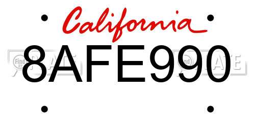 8AFE990 California License Plate