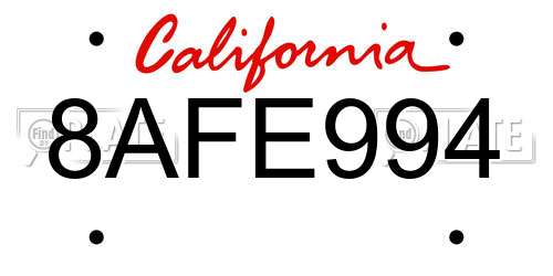8AFE994 California License Plate