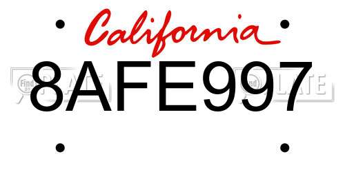 8AFE997 California License Plate