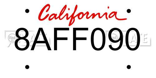 8AFF090 California License Plate