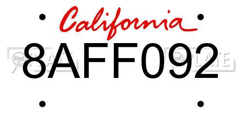 8AFF092 California License Plate