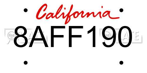 8AFF190 California License Plate