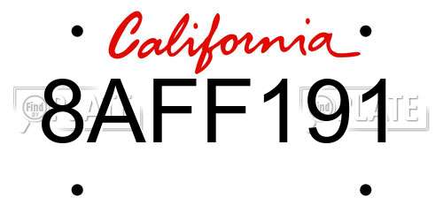 8AFF191 California License Plate