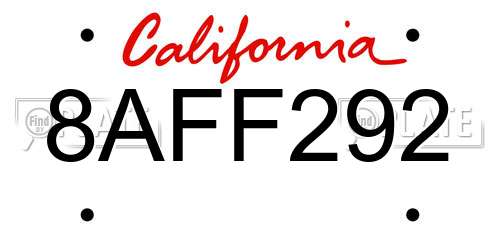 8AFF292 California License Plate