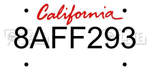 8AFF293 California License Plate
