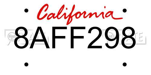 8AFF298 California License Plate