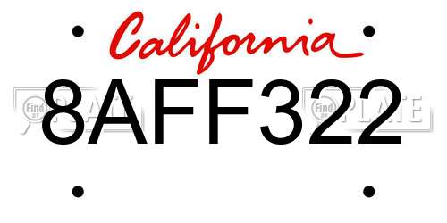 8AFF322 California License Plate