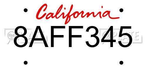 8AFF345 California License Plate