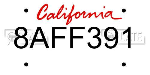 8AFF391 California License Plate