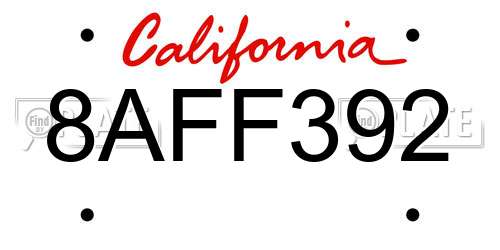 8AFF392 California License Plate