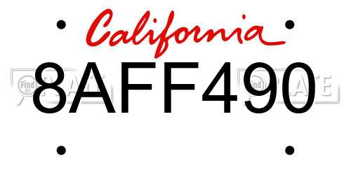 8AFF490 California License Plate