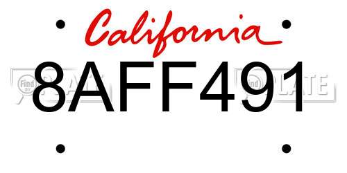 8AFF491 California License Plate