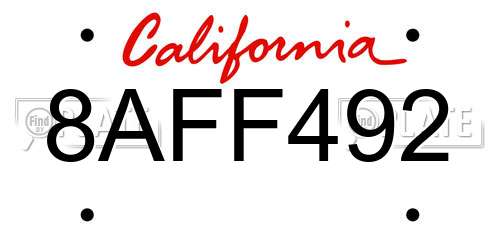 8AFF492 California License Plate