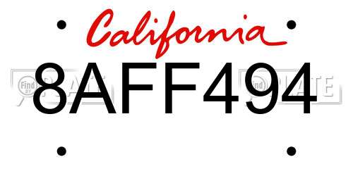8AFF494 California License Plate
