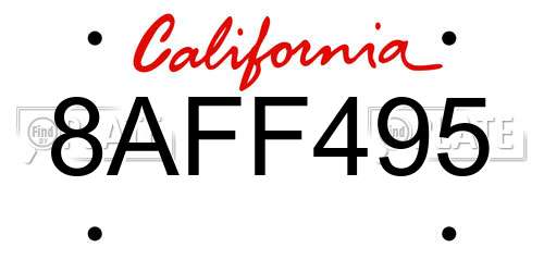 8AFF495 California License Plate