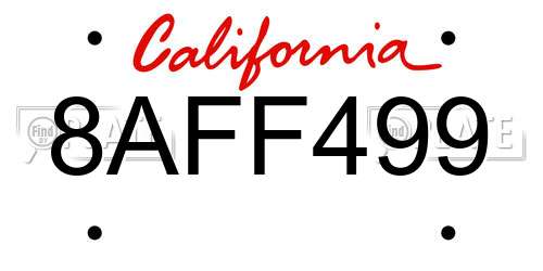 8AFF499 California License Plate