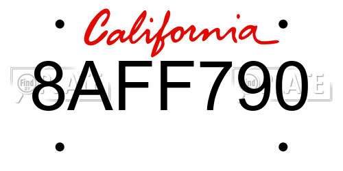8AFF790 California License Plate