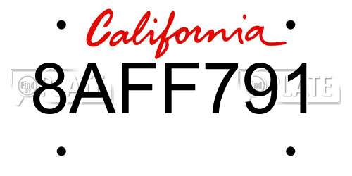 8AFF791 California License Plate