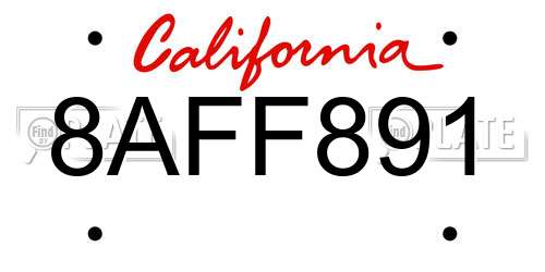 8AFF891 California License Plate