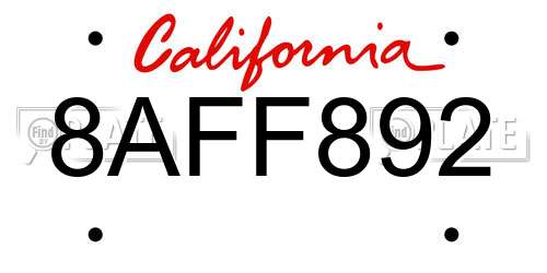 8AFF892 California License Plate