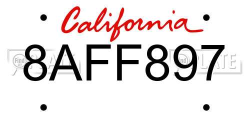 8AFF897 California License Plate