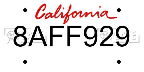 8AFF929 California License Plate