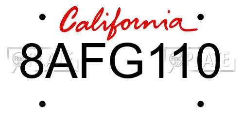 8AFG110 California License Plate