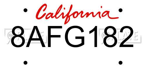 8AFG182 California License Plate
