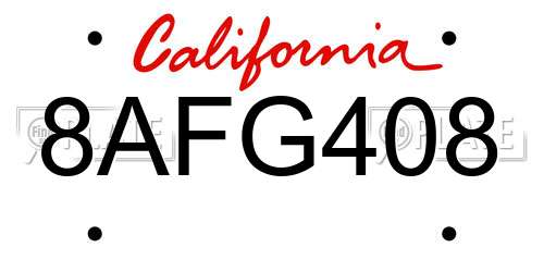8AFG408 California License Plate