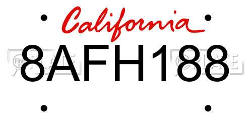 8AFH188 California License Plate
