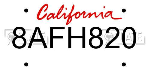 8AFH820 California License Plate