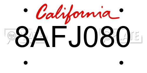 8AFJ080 California License Plate