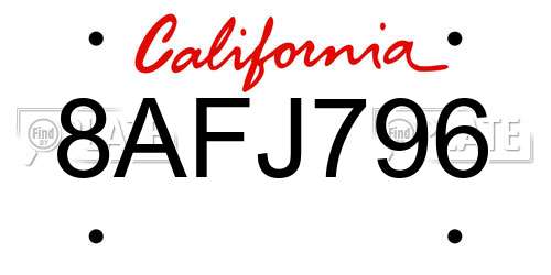 8AFJ796 California License Plate