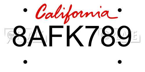 8AFK789 California License Plate