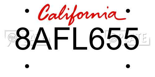 8AFL655 California License Plate