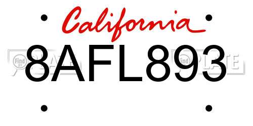 8AFL893 California License Plate