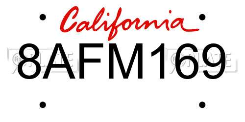 8AFM169 California License Plate