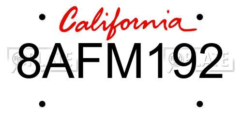 8AFM192 California License Plate