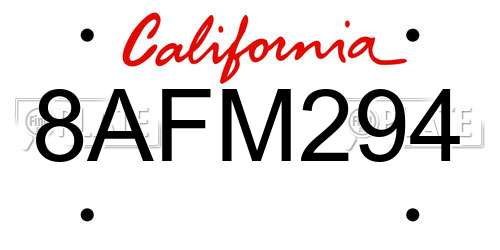 8AFM294 California License Plate