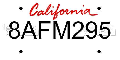 8AFM295 California License Plate