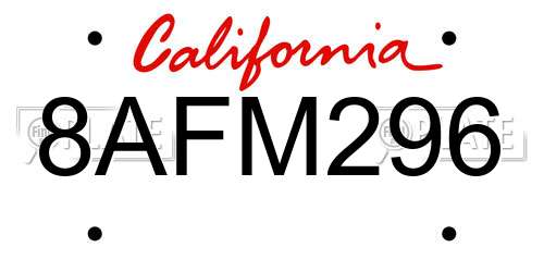 8AFM296 California License Plate