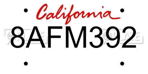 8AFM392 California License Plate